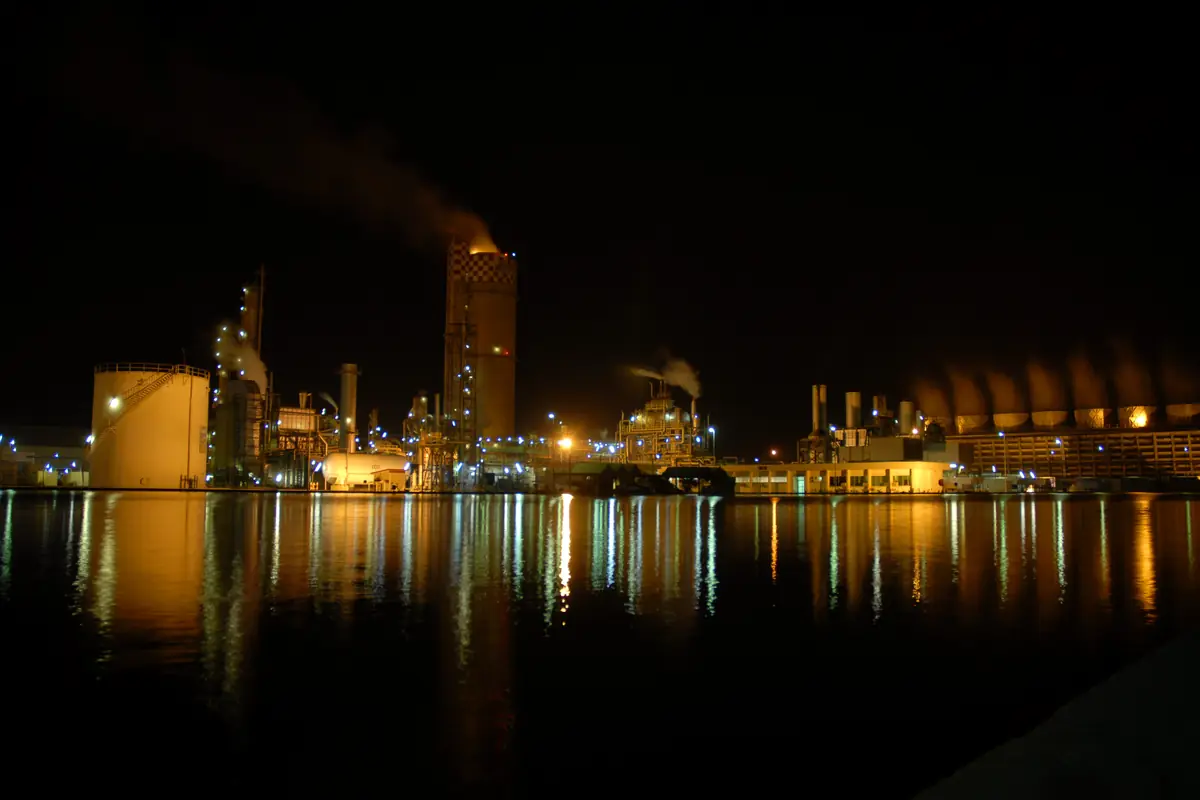 Fauji Fertilizer Company plant at night, Pakistan